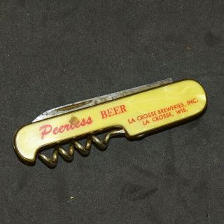 Vintage Peerless Beer La Crosse Wis Pocket Knife,  Cork Screw,  Advertising