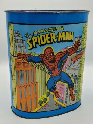 Vintage Spider - Man - Cheinco Metal Trash Can Marvel 1979 Dc Comics