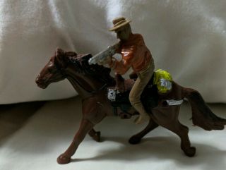 Vintage Hard Plastic Brown Horse And Cowboy Rifleman Wild West Toy