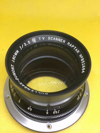 Vintage Wollensak Dumont Tv Scanner Raptar Lens 180mm