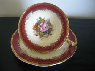 Aynsley Ja Bailey Signed Red Pink Rose Tea Cup And Saucer