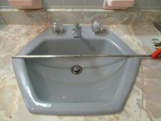 Vintage Kohler Drop - In Bathroom Sink 3 - Hole Blue Enamel Hexagone 6 Side