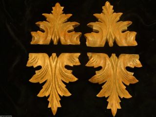 Antique Arts & Crafts Decorative Oak Tree Leaf Wood Carving Appliques Set Of 4