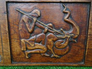 19thc Gothic Wooden Oak Carved Panel With George & Dragon & Other C1880s