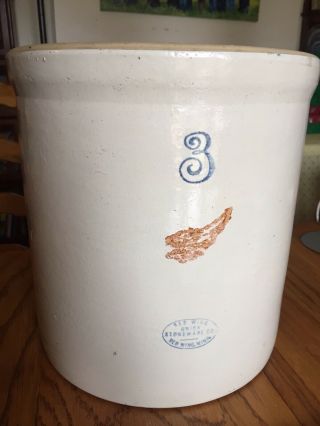 Antique Red Wing Union Stoneware Co 3 Gallon Crock Pottery