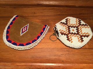 2 Pair Antique Vintage Native American Indian Beadwork Beaded Coin Purse