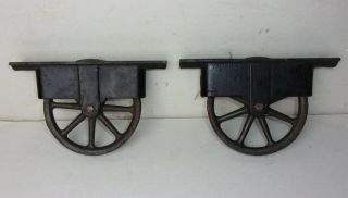 2 Antique Cast Iron Industrial 4 " Diameter Wheels - Pulleys? Barn Door Rollers?