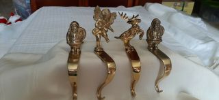 Set 4 Vintage Solid Brass Metal Stocking Holder Hanger