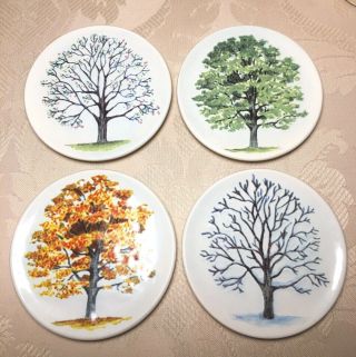 Mww Market Set Of 4 Collector Mini Plates Four Seasons 4 1/2 " Ceramic