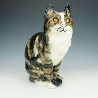 Vintage Winstanley Pottery - Large Hand Painted Cat Figure - With Glass Eyes