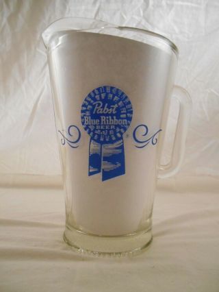 Vintage Pabst Blue Ribbon Pbr Heavy Glass Beer Pitcher