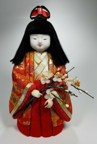 Vintage Kimekomi Ichimatsu Japanese Doll Painted Porcelain Face - Blossom Branch