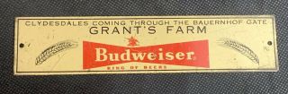 Vtg Anheuser Busch Budweiser Grants Farm Clydesdales Bauernhof Gate Metal Plaque