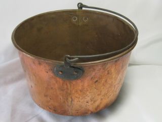 Antique Vtg Handmade Copper Cauldron Bucket Pail Pot Dovetail Bottom Iron Handle