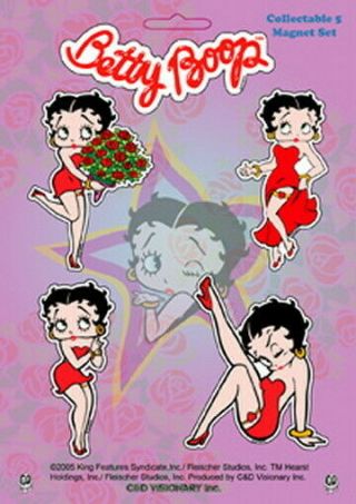 Betty Boop Figure And Logo Images Five Piece Magnet Set,