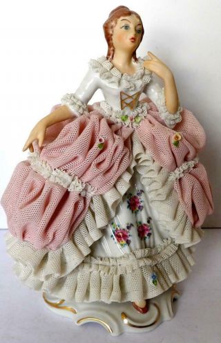 Vintage Dresden Germany Lace Porcelain Figurine Victorian Lady
