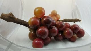 Rare Vintage 1960s Alabaster Marble Stone Grapes With Wood Stems Large 2 Bunches