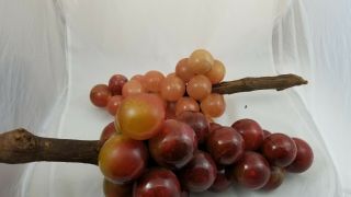 Rare Vintage 1960s Alabaster Marble Stone Grapes With Wood Stems Large 2 Bunches 3