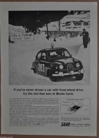 1962 Saab Advertisement,  Saab Sedan,  Monte Carlo Rally Race Car
