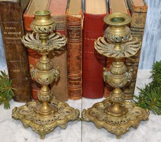 Antique Pair French Bronze Candlesticks Candle Holders Figural Females Cherubs