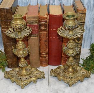Antique Pair French Bronze Candlesticks Candle Holders Figural Females Cherubs 2