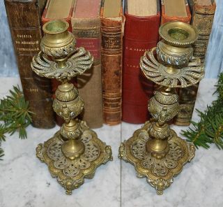 Antique Pair French Bronze Candlesticks Candle Holders Figural Females Cherubs 3