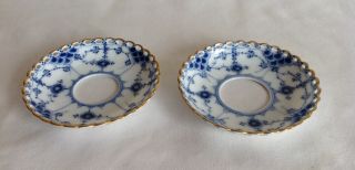Vintage Rare Royal Copenhagen Porcelain Blue Fluted Lace Bobeches 2 Candle Rings
