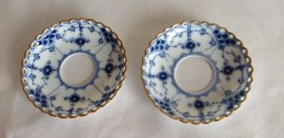 Vintage Rare Royal Copenhagen Porcelain Blue Fluted Lace Bobeches 2 Candle Rings 2