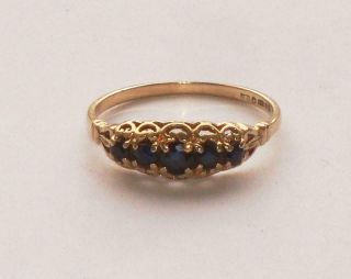 Very Rare Unusual Antique Vintage Seven 7 Blue Sapphire Gold Ring