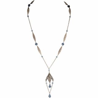 Napier Sautoir Necklace Art Deco Blue Glass Bead Filigree Gatsby 1920s Vtg