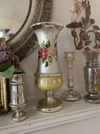 The Best Antique Victorian Mercury Glass Vase Roses 13”