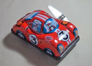 Japan Vintage Sanko Tin Toy Wind Up Auto Turn 3 " Red Ferrari Sports Race Car
