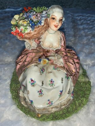 Luigi Fabris? Dresden Lace Woman With Flowers Figurine