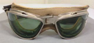 Vintage Ww2 Fighter Pilot An - 6530 Goggles Green Glass American Optical Lenses