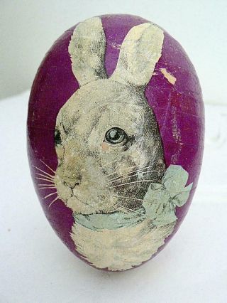 Vintage 4.  5” Purple Paper Mache Germany Egg Rabbit Head Blue Bow
