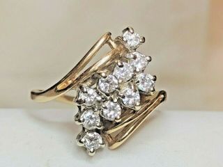 Vintage Estate 14k Gold Natural Diamond Ring Waterfall Cluster Bypass