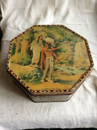 Loose Wiles Biscuit Company Sunshine Biscuits Native American Tin - Vintage 1930 