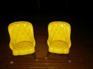 1964 Doll House Miniature Marx 2 Yellow Plastic Matching Chairs Furniture