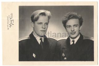 1960 Two Military Handsome Men Soviet Officers Buddy Boys Russian Photo Gay Int
