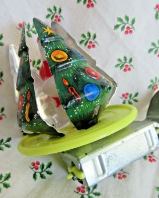 Vintage,  Tin Litho 1950 ' s Spinner,  Push Toy Santa Claus Christmas Trees, 2