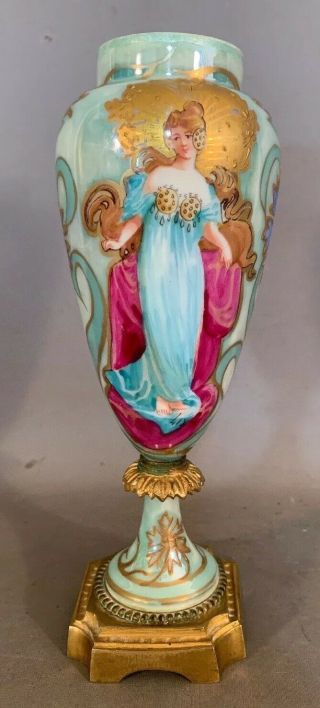 Antique Art Nouveau Era French Sevres Porcelain & Bronze Lady Goddess Flower Urn
