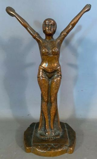 13 " Antique Art Deco Era Bronze Semi Nude Lady Dancer Figural Doorstop Sculpture