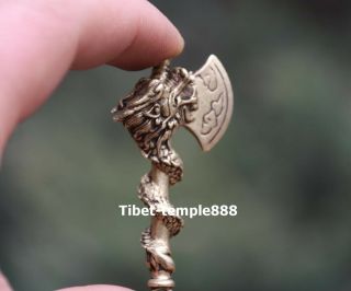 6 Cm Chinese Pure Bronze Dragon Axe Counteract Evil Force Animal Amulet Pendant