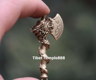 6 CM Chinese Pure Bronze Dragon axe Counteract Evil Force Animal Amulet Pendant 2