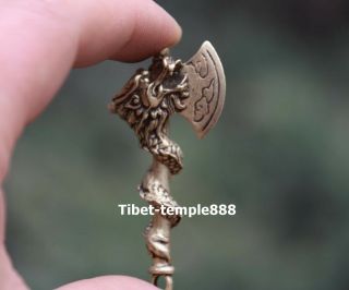 6 CM Chinese Pure Bronze Dragon axe Counteract Evil Force Animal Amulet Pendant 3