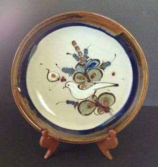 Ken Edwards Initialed Mexican Pottery Brown & Blue Bird Floral 11 " Plate