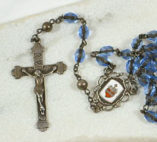 Vintage Sterling Rosary Sacred Heart Enamel Blue Glass Beads Catholic Rosary 2