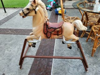 Vintage Hobby Horse On Metal Frame W/wood Bouncy Springs