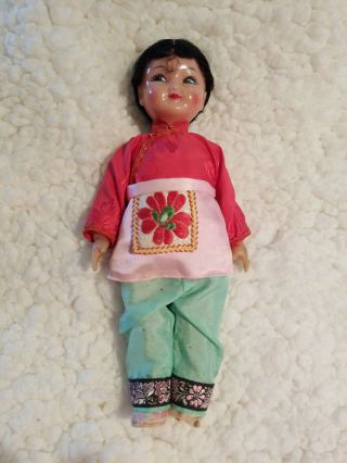 Vintage Chinese Doll 9.  5 Inches Tall Bright Colors