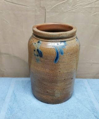 Antique Stoneware Salt Glazed Crock Blue Decorated
